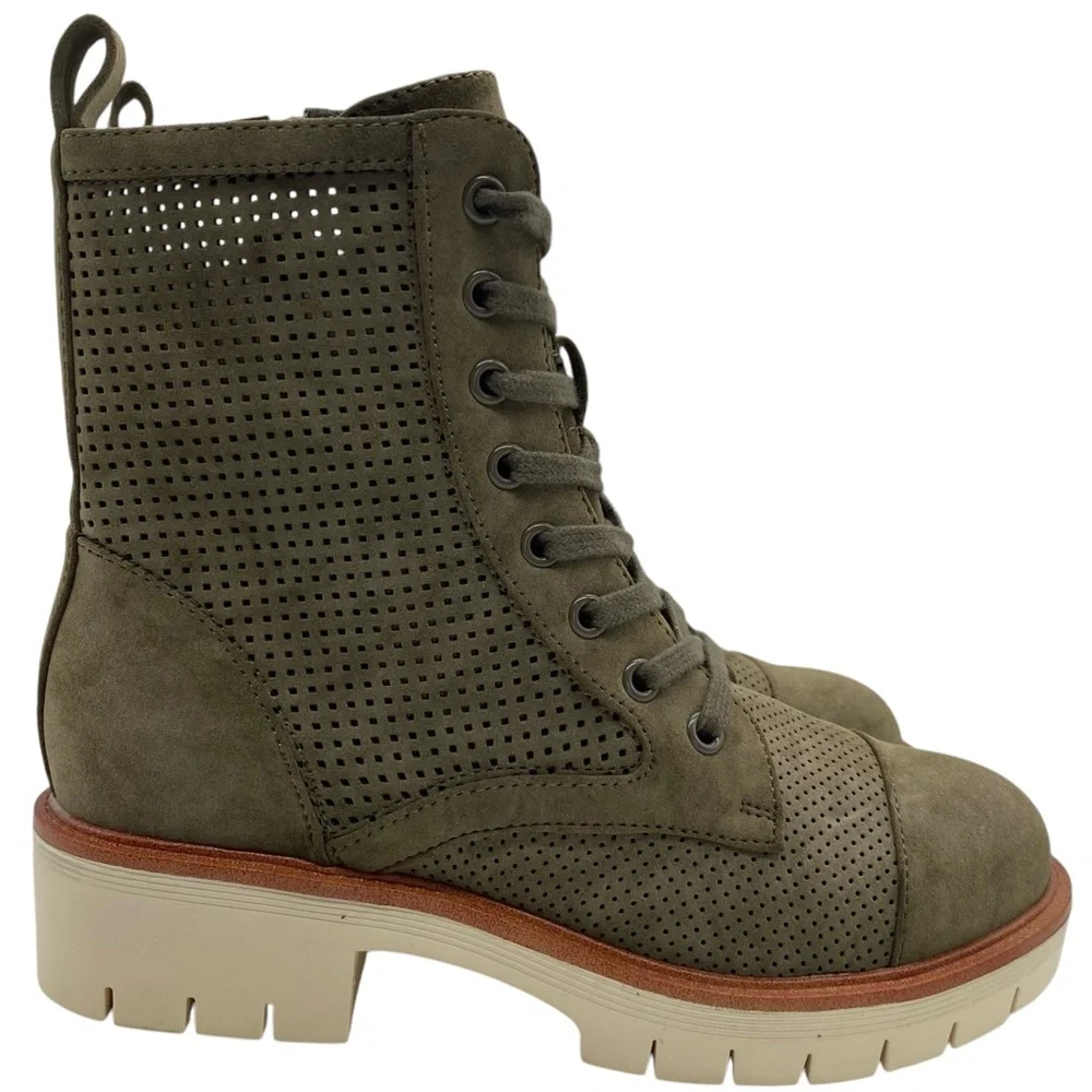 MIA Womens Shoes Havenn Combat Boots Green Vegan Leather Lace Up Chunky Trendy - Picture 2 of 12